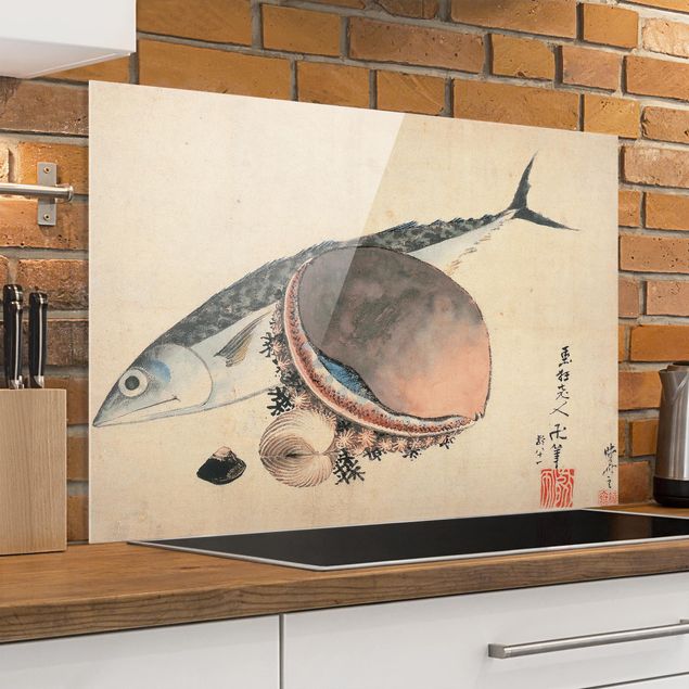 Decoración en la cocina Katsushika Hokusai - Mackerel And Sea Shells