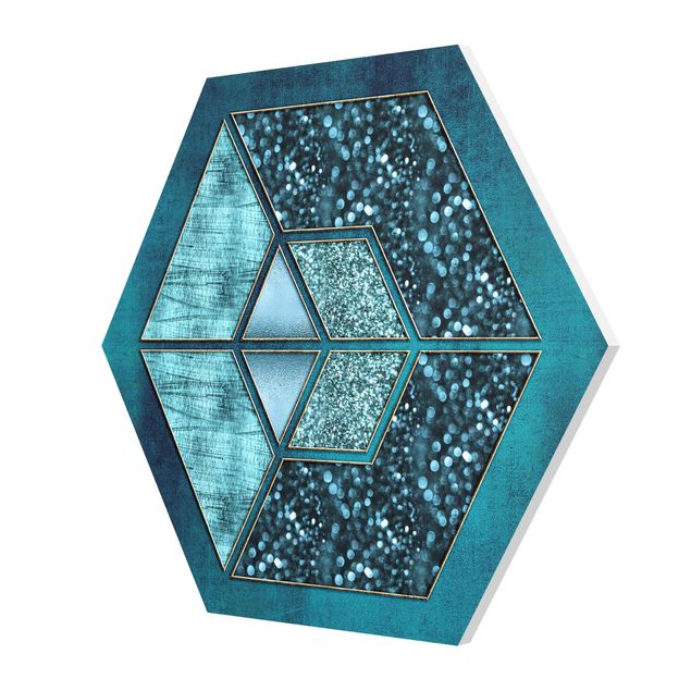 Cuadros Haase Blue Hexagon With Gold Outline