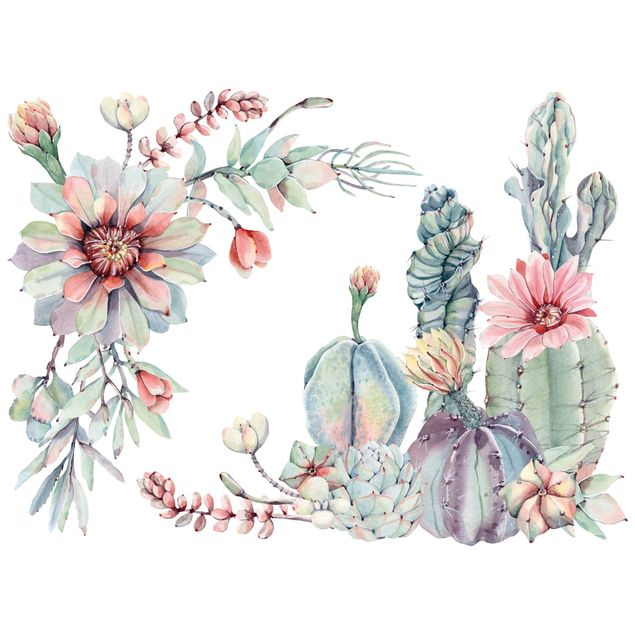Vinilos decorativos pared Watercolour Cactus Flower Ornament XXL