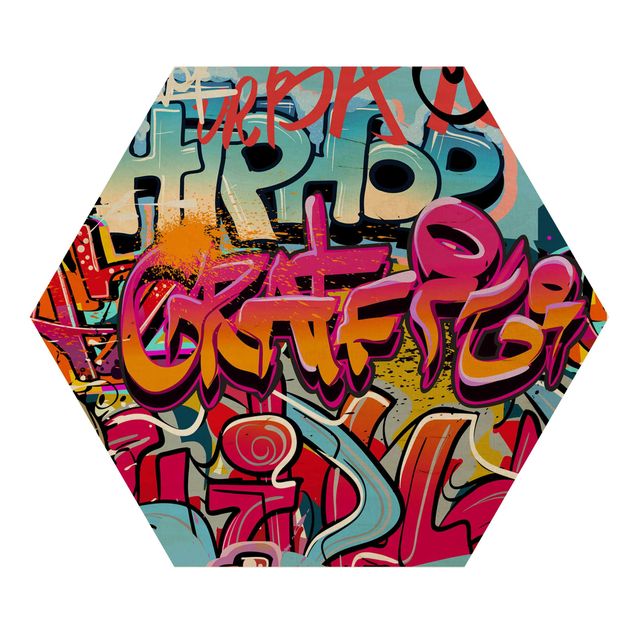 Hexagon Bild Holz - HipHop Graffiti