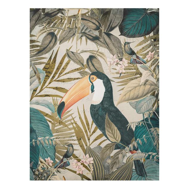 Cuadro selva tropical Vintage Collage - Toucan In The Jungle