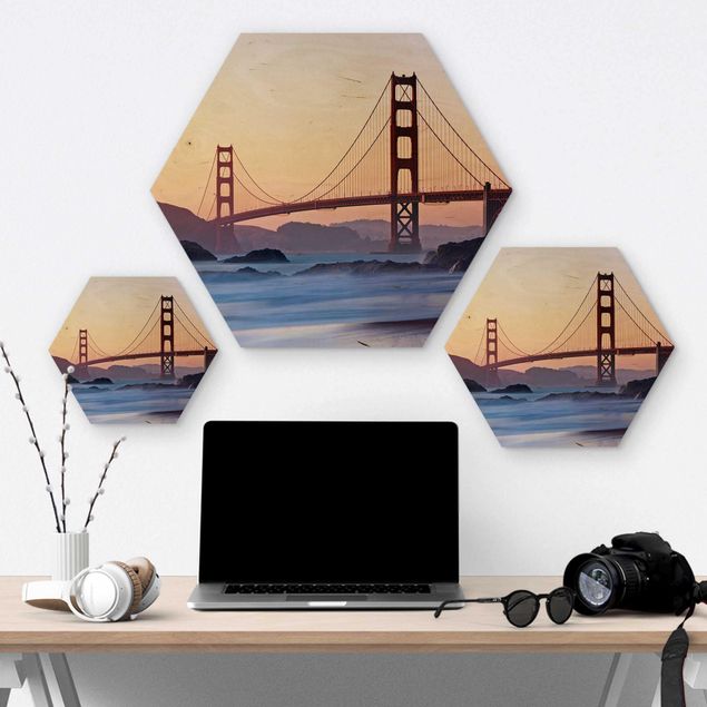 Hexagon Bild Holz - San Francisco Romance