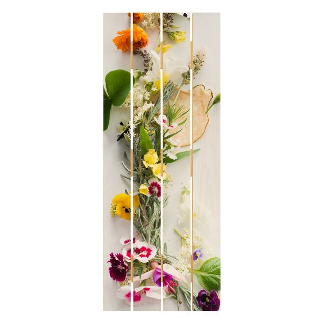 Cuadros en madera Fresh Herbs With Edible Flowers