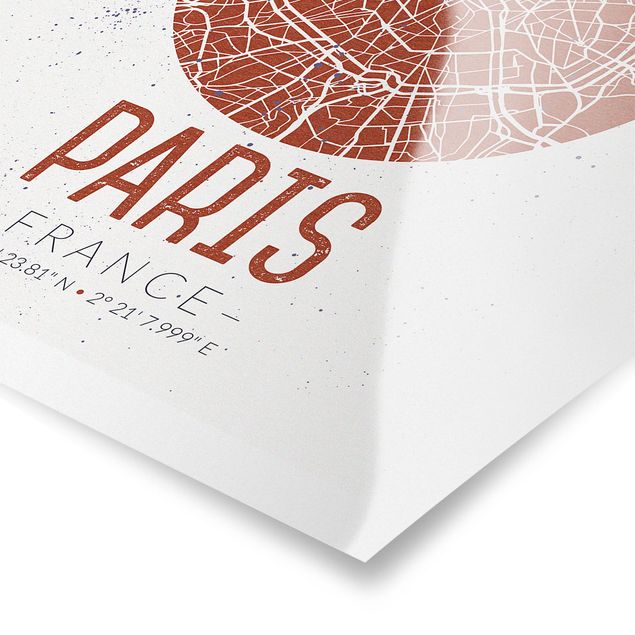 Cuadros en rojo City Map Paris - Retro