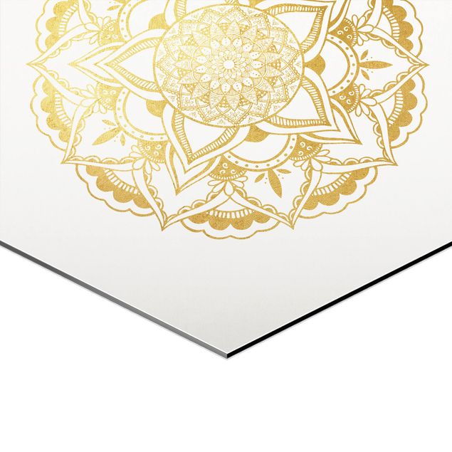 cuadros hexagonales Mandala Flower Sun Illustration Set Gold