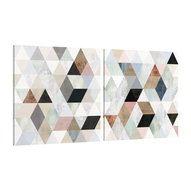 Cuadros modernos y elegantes Watercolour Mosaic With Triangles Set I