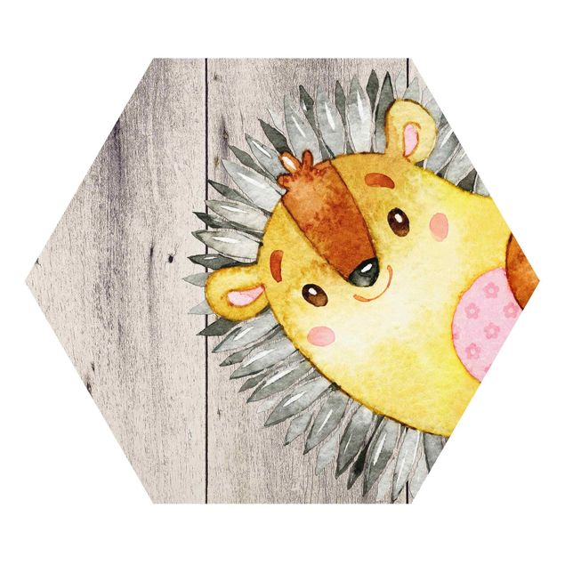 Cuadro gris Watercolor Hedgehog On Wood