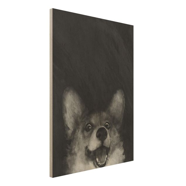 Decoración de cocinas Illustration Dog Corgi Paintig Black And White