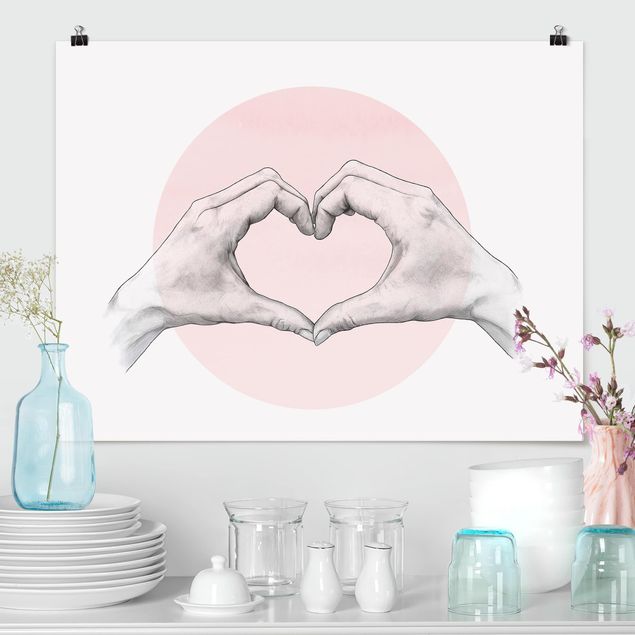 Póster cuadros famosos Illustration Heart Hands Circle Pink White