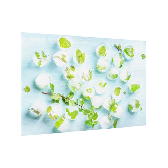 Paneles de vidrio para cocinas Ice Cubes With Mint Leaves