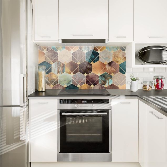 Panel antisalpicaduras cocina patrones Turquoise Geometry Golden Art Deco