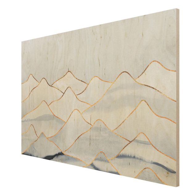 Cuadros de madera paisajes Watercolour Mountains White Gold