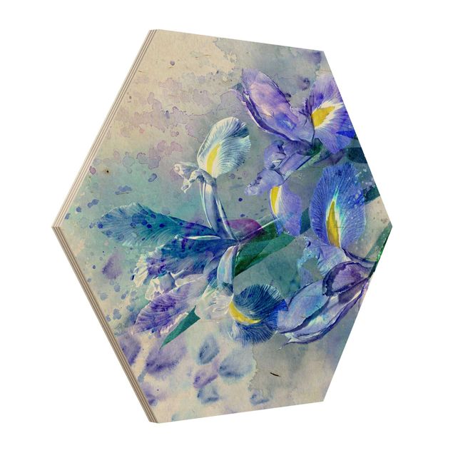 cuadro hexagonal Watercolour Flowers Iris