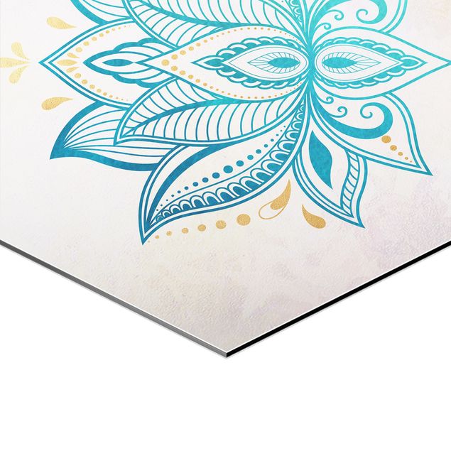 Cuadros turquesa Mandala Hamsa Hand Lotus Set Gold Blue