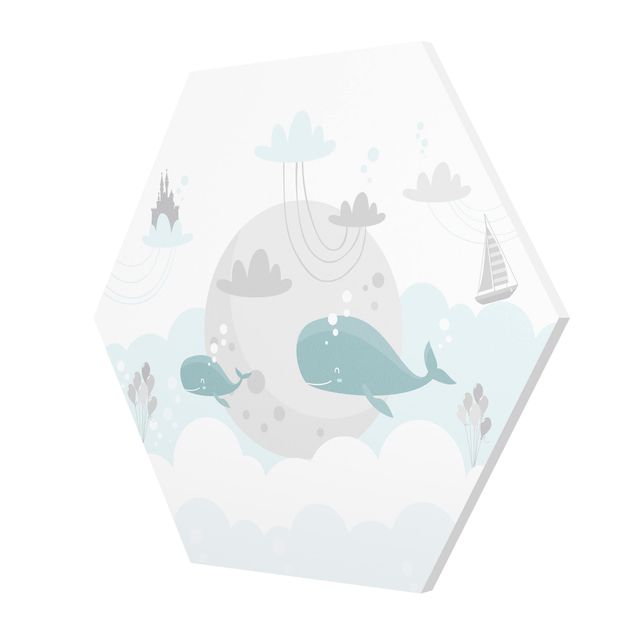 Cuadros hexagonales Clouds With Whale And Castle