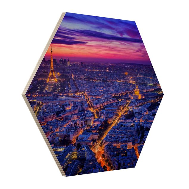 Hexagon Bild Holz - Paris bei Nacht