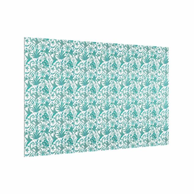 Panel antisalpicaduras cocina patrones Watercolour Hummingbird And Plant Silhouettes Pattern In Turquoise