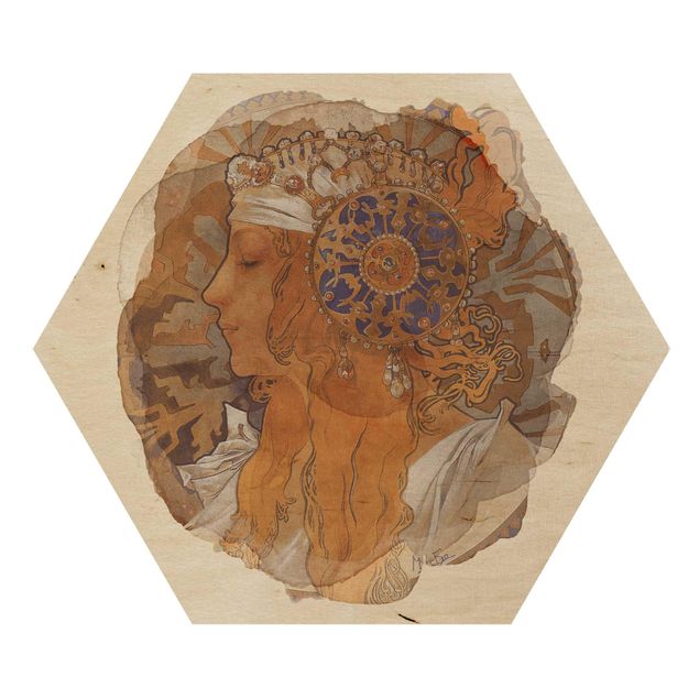 Hexagon Bild Holz - Wasserfarben - Loren