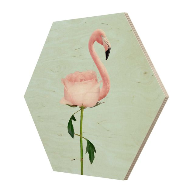 cuadro hexagonal Flamingo With Rose