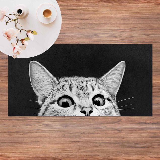 Alfombra exterior Illustration Cat Black And White Drawing