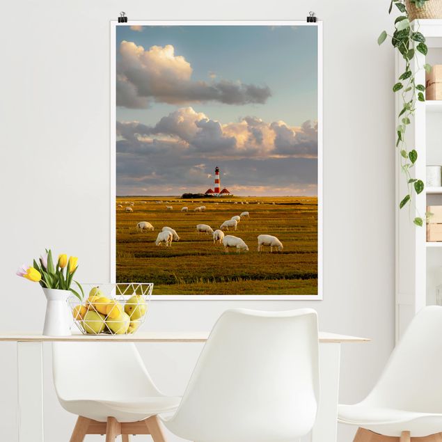 Decoración de cocinas North Sea Lighthouse With Flock Of Sheep