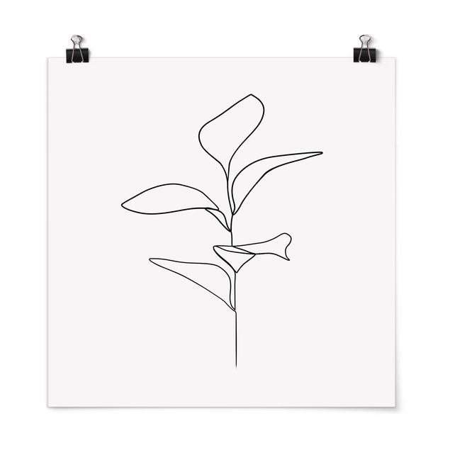 Póster blanco y negro Line Art Plant Leaves Black And White
