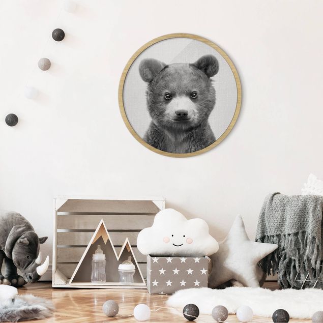 Pósters enmarcados de animales Baby Bear Bruno Black And White