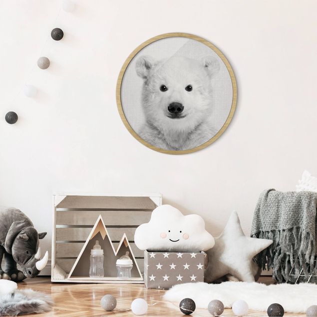 Pósters enmarcados de animales Baby Polar Bear Emil Black And White