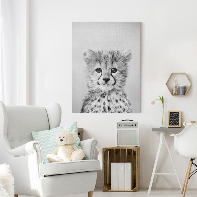 Lienzos de gatos Baby Cheetah Gino Black And White