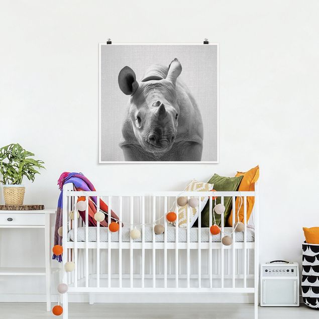 Láminas animales Baby Rhinoceros Nina Black And White