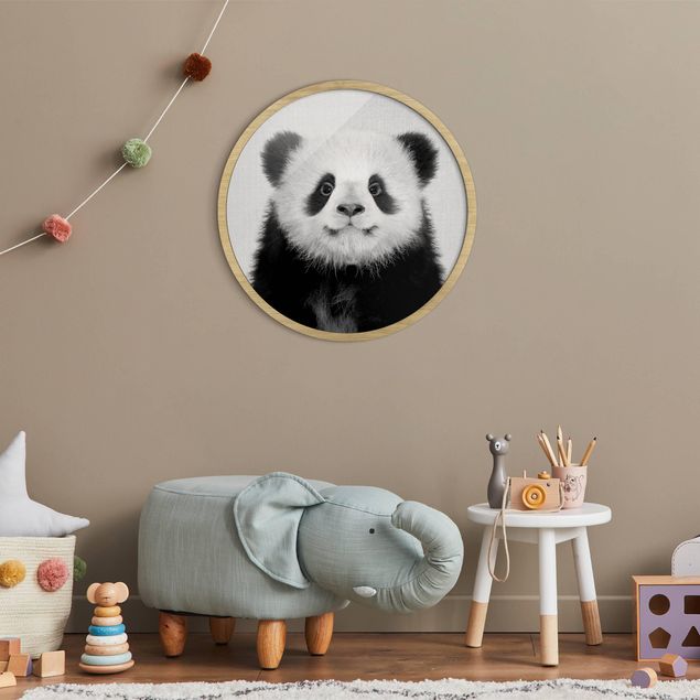Pósters enmarcados en blanco y negro Baby Panda Prian Black And White