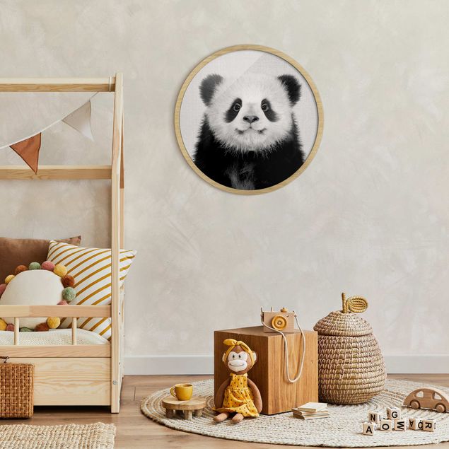 Pósters enmarcados de animales Baby Panda Prian Black And White