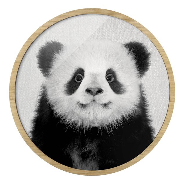Cuadros redondos modernos Baby Panda Prian Black And White