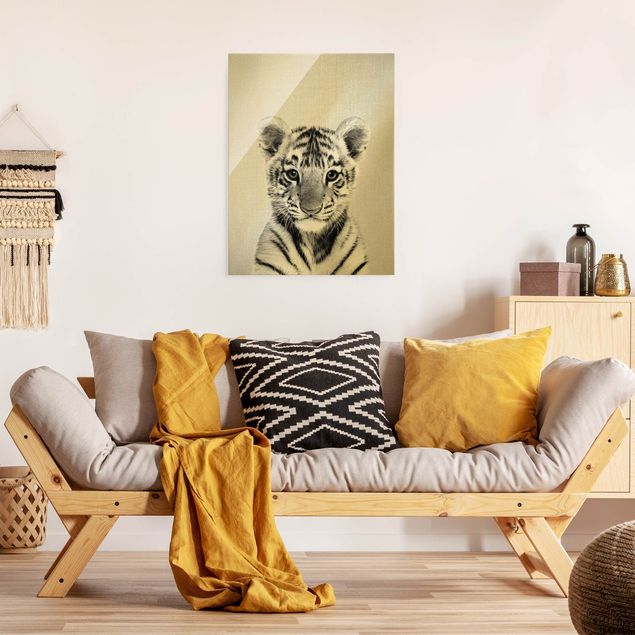 Cuadros de cristal animales Baby Tiger Thor Black And White