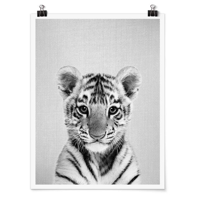 Póster de animales Baby Tiger Thor Black And White