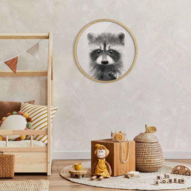 Pósters enmarcados de animales Baby Raccoon Wicky Black And White