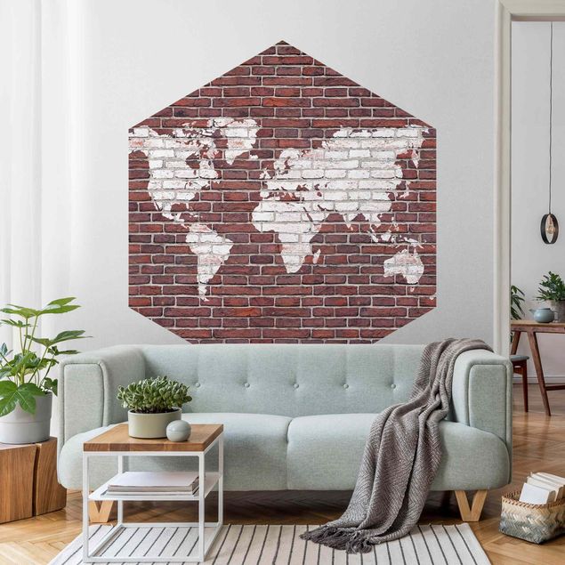 Papel pintado industrial Brick World Map
