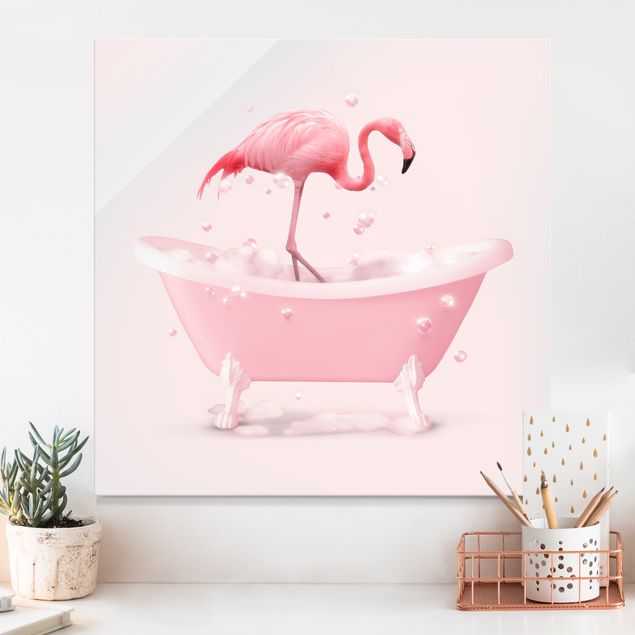 Cuadros de cristal flores Bath Tub Flamingo