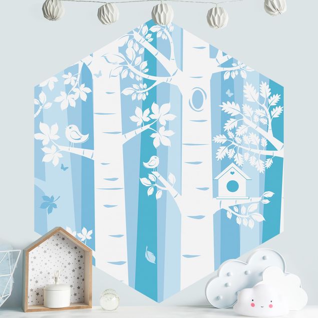 Papel pared liso Trees In The Forest Blue