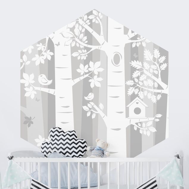 Papel liso para paredes Trees In The Forest Gray