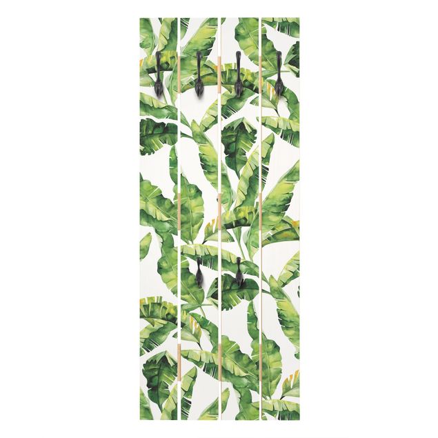 Perchero madera pared Banana Leaf Watercolour Pattern
