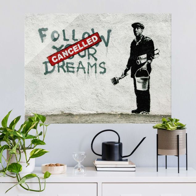 Cuadros de cristal blanco y negro Follow Your Dreams - Brandalised ft. Graffiti by Banksy