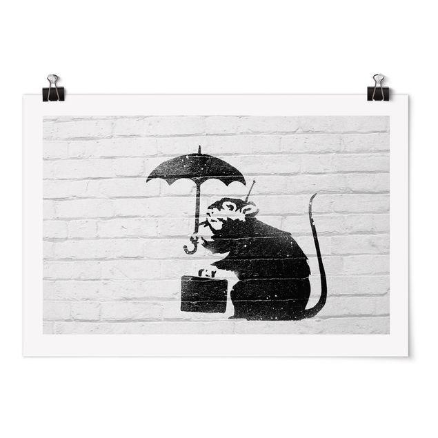 Cuadros en blanco y negro Ratte mit Regenschirm - Brandalised ft. Graffiti by Banksy