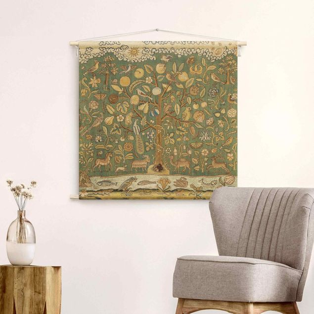 Tapices vintage Tree With Animals In Textile Look
