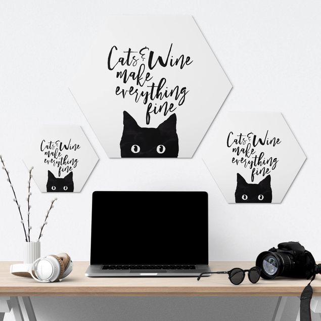cuadro hexagonal Cats And Wine make Everything Fine