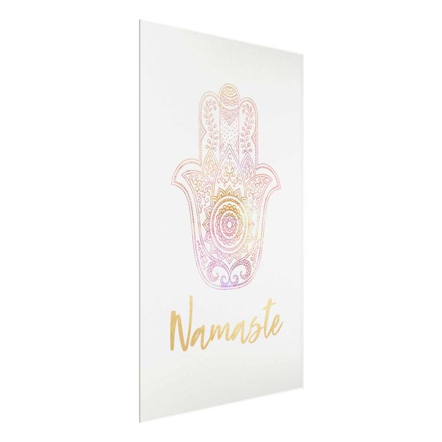 Cuadros de mandalas Hamsa Hand Illustration Namaste Gold Light Pink