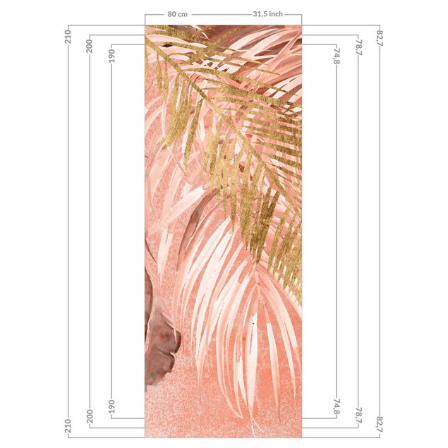 Duschrückwand - Palmenblätter Rosa und Gold II
