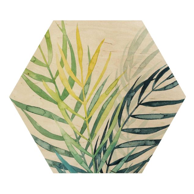 Hexagon Bild Holz - Tropisches Blattwerk - Palme