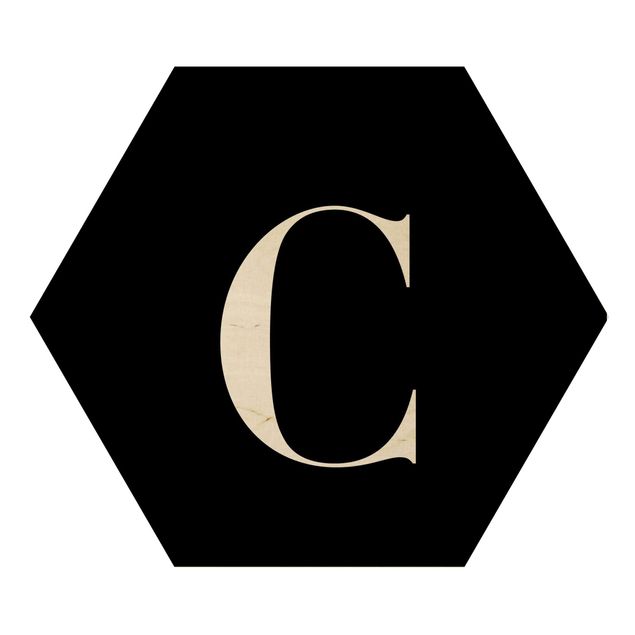 Hexagon Bild Holz - Buchstabe Serif Schwarz C