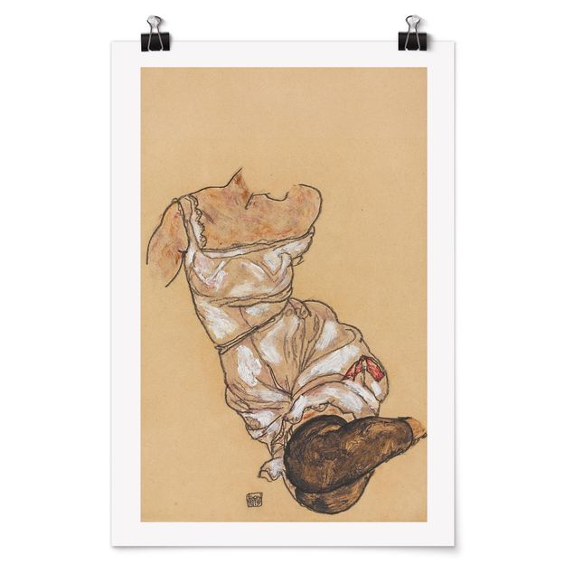 Estilos artísticos Egon Schiele - Female torso in underwear and black stockings